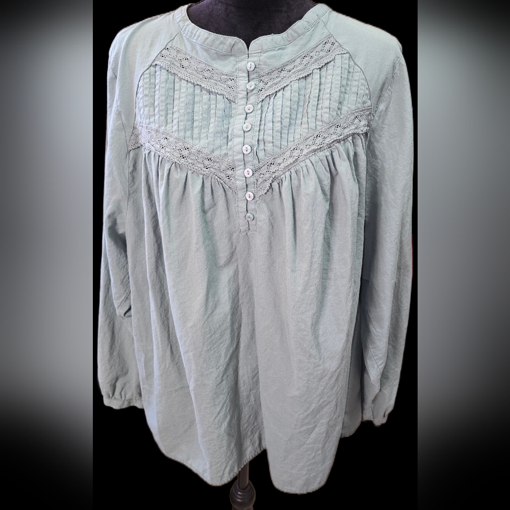 Torrid Voile Relaxed Boho Blouse Green Lace Pintuck Size 3